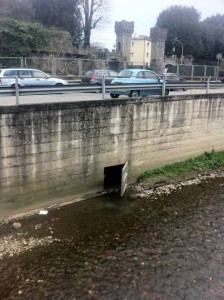 Via del Bastione Mediceo, all’inizio di Via Fermi. Sbocco delle gore riunite nella Brana