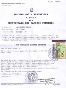 Manigrasso. Certificato dei carichi pendenti