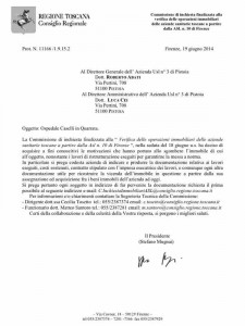 La lettera della commissione d’inchiesta della Regione Toscana