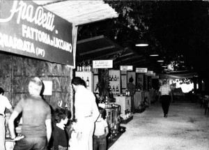 Stand dei vini nel vialetto di Villa Sarteschi, 1974 [foto Luciano Michelozzi]