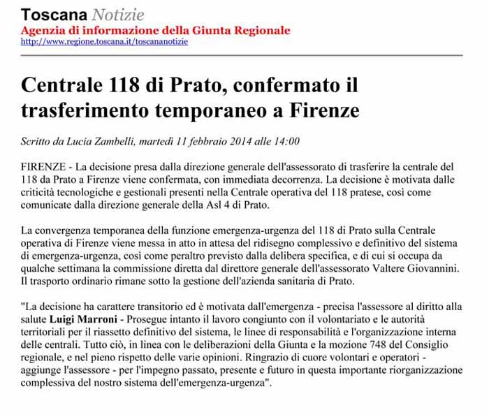 118, TRASFERIMENTO DA PRATO A FIRENZE