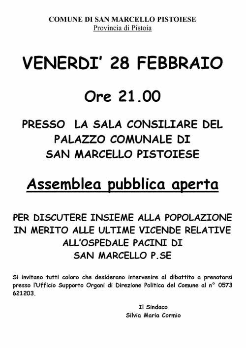 SAN MARCELLO. LE LTIME VICENDE DELL’OSPEDALE PACINI MANDANO IN FIBRILLAZIONE IL COMUNE