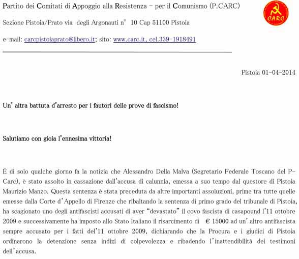 CASSAZIONE. DELLA MALVA ASSOLTO DALL’ACCUSA DI CALUNNIA