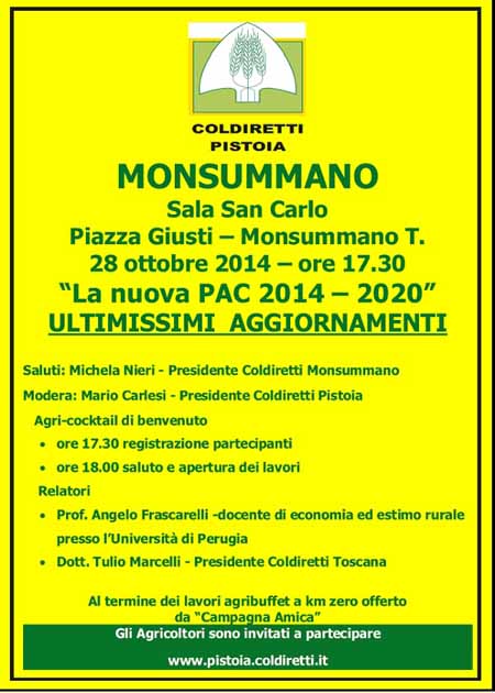 MONSUMMANO, LA POLITICA AGRICOLA SPIEGATA E DIVULGATA