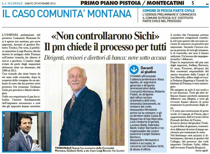 BRUSCOLINI. COMUNITÀ MONTANA E RINVII A GIUDIZIO