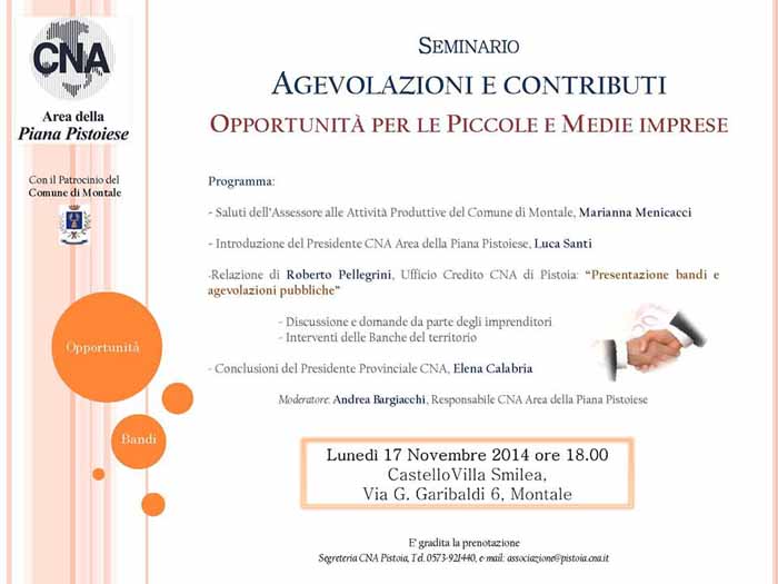 AGEVOLAZIONI E CONTRIBUTI, SEMINARIO PER PICCOLE E MEDIE IMPRESE