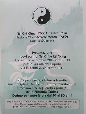 TAI CHI CHUAN, PRESENTAZIONE DEI CORSI A QUARRATA