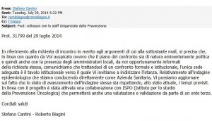 La mail del luglio 2014, trasmessa dalla Usl 3