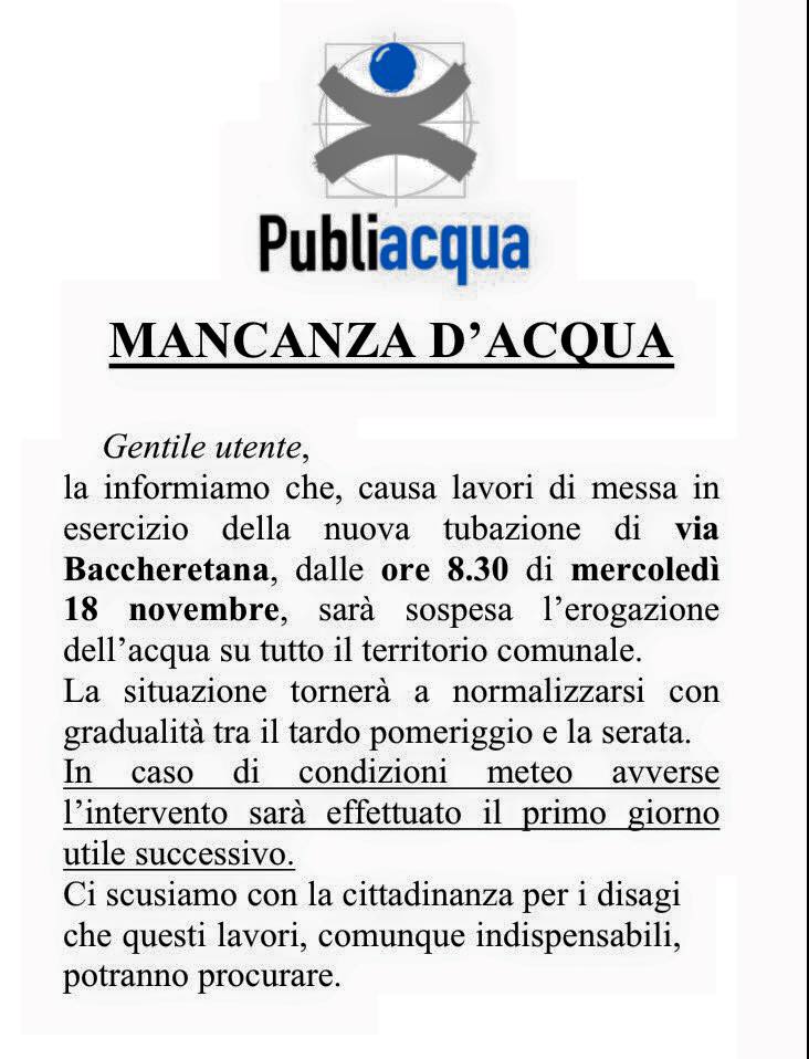 CARMIGNANO. MANCA L’ACQUA, CHIUSURA ANTICIPATA SCUOLE