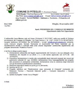 La lettera inviata alla Presidenza del Consiglio dei Ministri