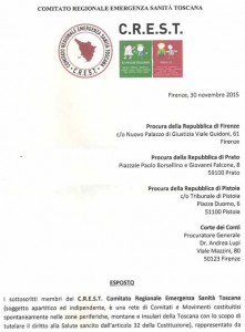 Il frontespizio dell'esposto