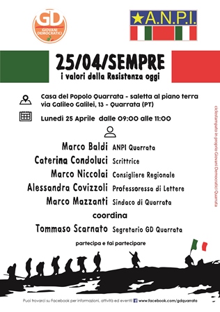 quarrata. “25 APRILE SEMPRE. I VALORI DELLA RESISTENZA OGGI”