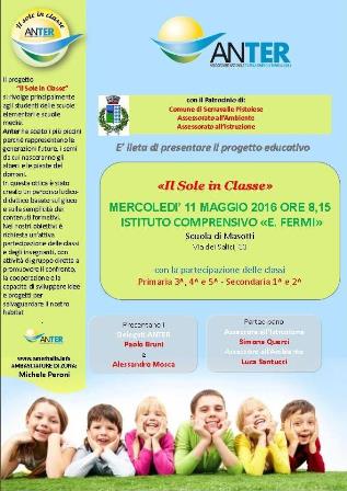 scuole & ambiente. A MASOTTI DOMANI ARRIVA IL “SOLE IN CLASSE”