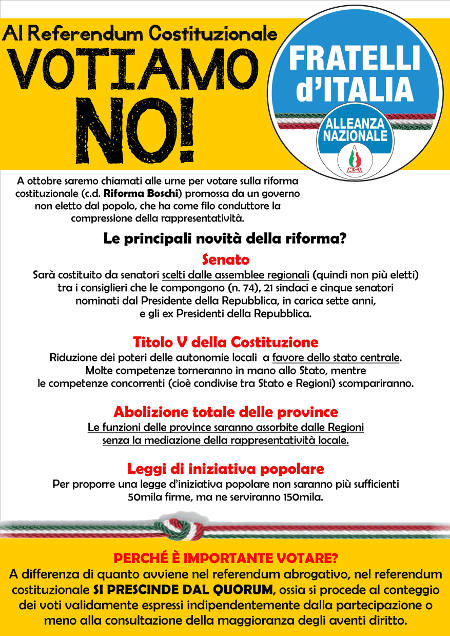 referendum costituzionale. CIPRIANI (FDI-AN): «VOTEREMO CONVINTAMENTE NO»