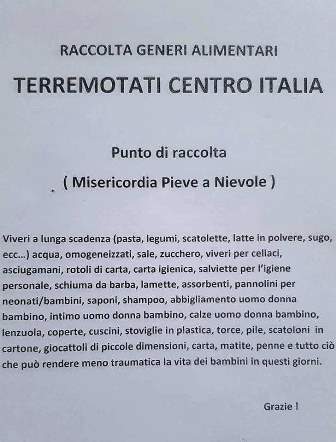 terremoto. ALLA PIEVE CENTRO RACCOLTA ALLA MISERICORDIA