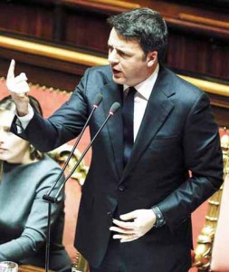 Il Presidente del Consiglio Matteo Renzi in Senato durante voto Mozione di sfiducia al Governo, Roma, 27 Gennaio 2016, ANSA/GIUSEPPE LAMI