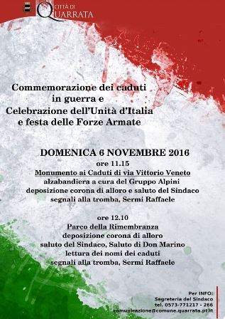 quarrata. FESTA DELL’UNITÀ NAZIONALE E DELLE FORZE ARMATE