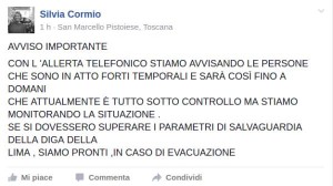 L'avviso su Facebook