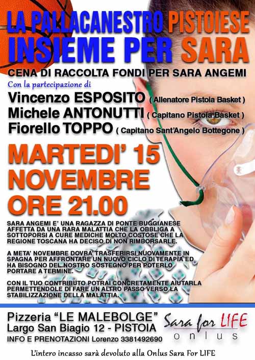 PISTOIA, CENA SOLIDALE PER SARA ANGEMI