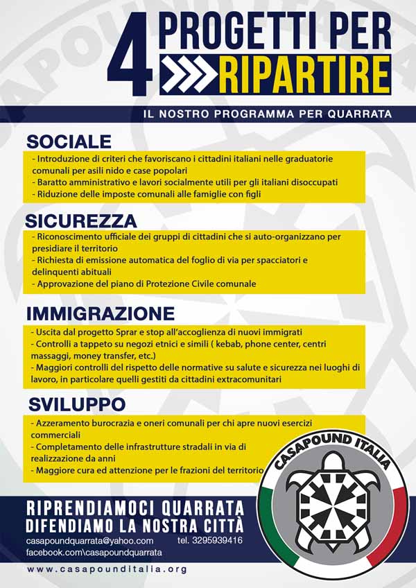 quarrata. CASAPOUND PRESENTA IN PIAZZA I SUOI PROGETTI