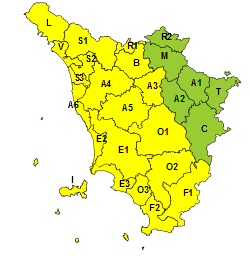 maltempo. CODICE GIALLO SU GRAN PARTE DELLA TOSCANA