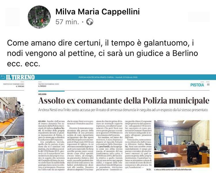 come spararsi sui piedi. DISCARICA ABUSIVA DI AGLIANA. ASSOLTO L’EX COMANDANTE NESTI: AVEVA PRESENTATO UNA DENUNCIA CONTRO IGNOTI E ALLA FINE ERA FINITO LUI SOTTO INCHIESTA