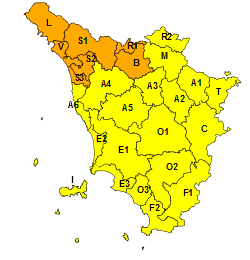 maltempo. CODICE ARANCIONE NEL NORD DELLA TOSCANA