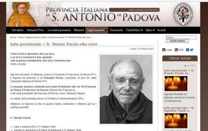 pescia. LUTTO AL CONVENTO DI SAN FRANCESCO, È MORTO PADRE RENATO PAROLO