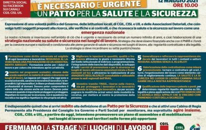 “FERMIAMO LA STRAGE NEI LUOGHI DI LAVORO”: IL 12 MAGGIO VIDEO-ASSEMBLEA NAZIONALE CGIL-CISL-UIL