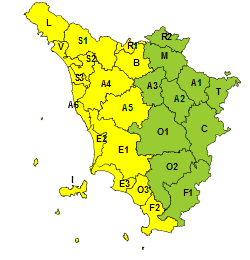 PIOGGIA E TEMPORALI FORTI, CODICE GIALLO IN TUTTA LA TOSCANA OCCIDENTALE