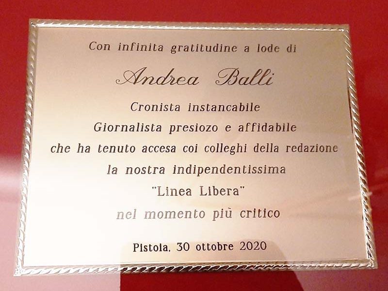 poveri ma belli. UNA TARGA E UN RINGRAZIAMENTO ALL’IMPEGNO E ALLA PROFESSIONALITÀ DI ANDREA BALLI