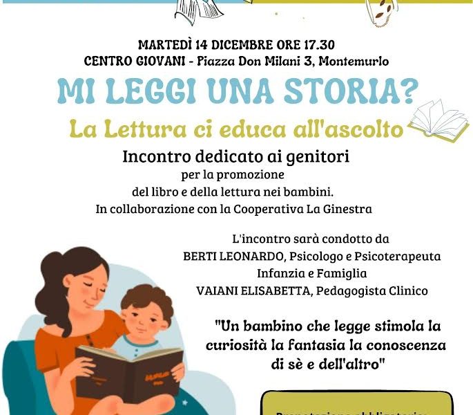 MI LEGGI UNA STORIA? A MONTEMURLO UN INCONTRO SULLA FUNZIONE EDUCATIVA DELLA LETTURA