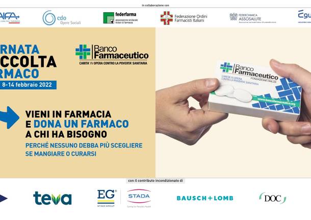 GIORNATA DI RACCOLTA DEL FARMACO: L’INIZIATIVA DALL’8 AL 14 FEBBRAIO