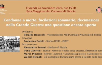 DOMANI IL CONVEGNO “CONDANNE A MORTE, FUCILAZIONI SOMMARIE, DECIMAZIONI NELLA GRANDE GUERRA: UNA QUESTIONE ANCORA APERTA”