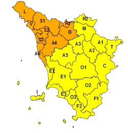 PIOGGIE E RISCHIO IDRAULICO-IDROGEOLOGICO, CODICE ARANCIONE SU TOSCANA NORD-OVEST