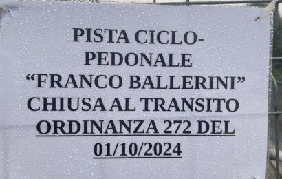 quarrata. CHIUSO PER MOTIVI DI SICUREZZA UN TRATTO DELLA PISTA CICLOPEDONALE “FRANCO BALLERINI” LUNGO IL FERMULLA